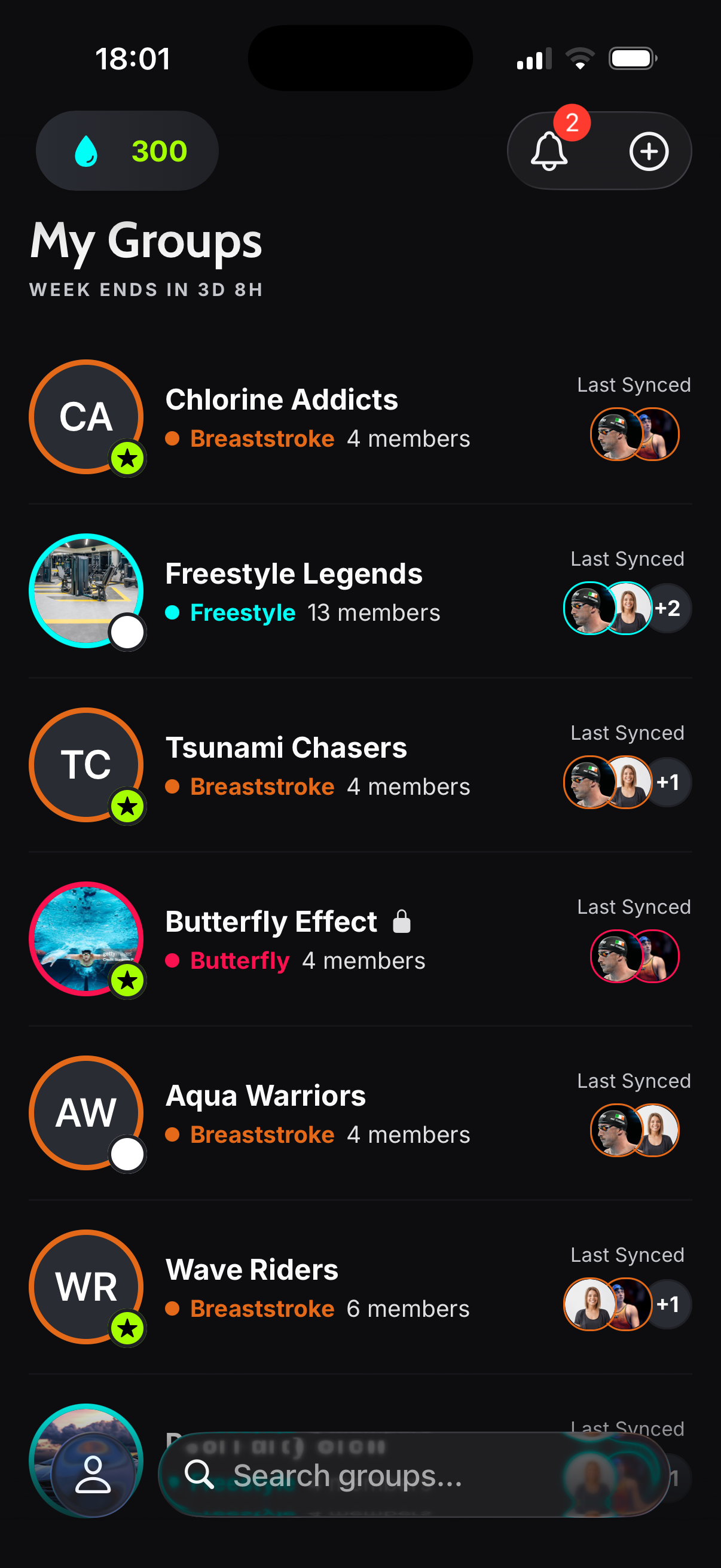 Groups screen